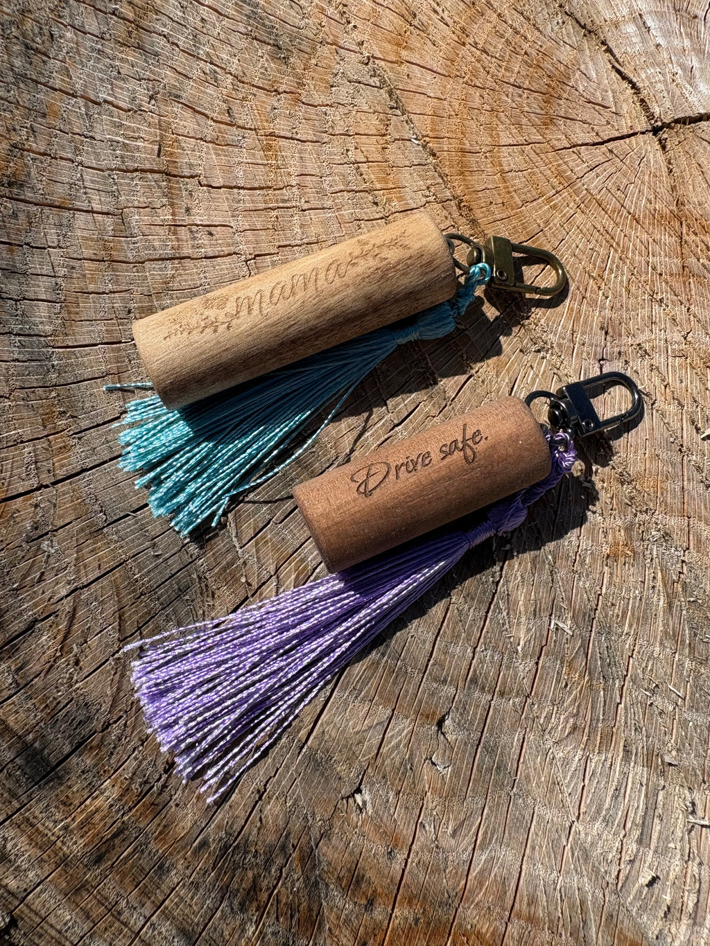 Hardwood tassel keychain