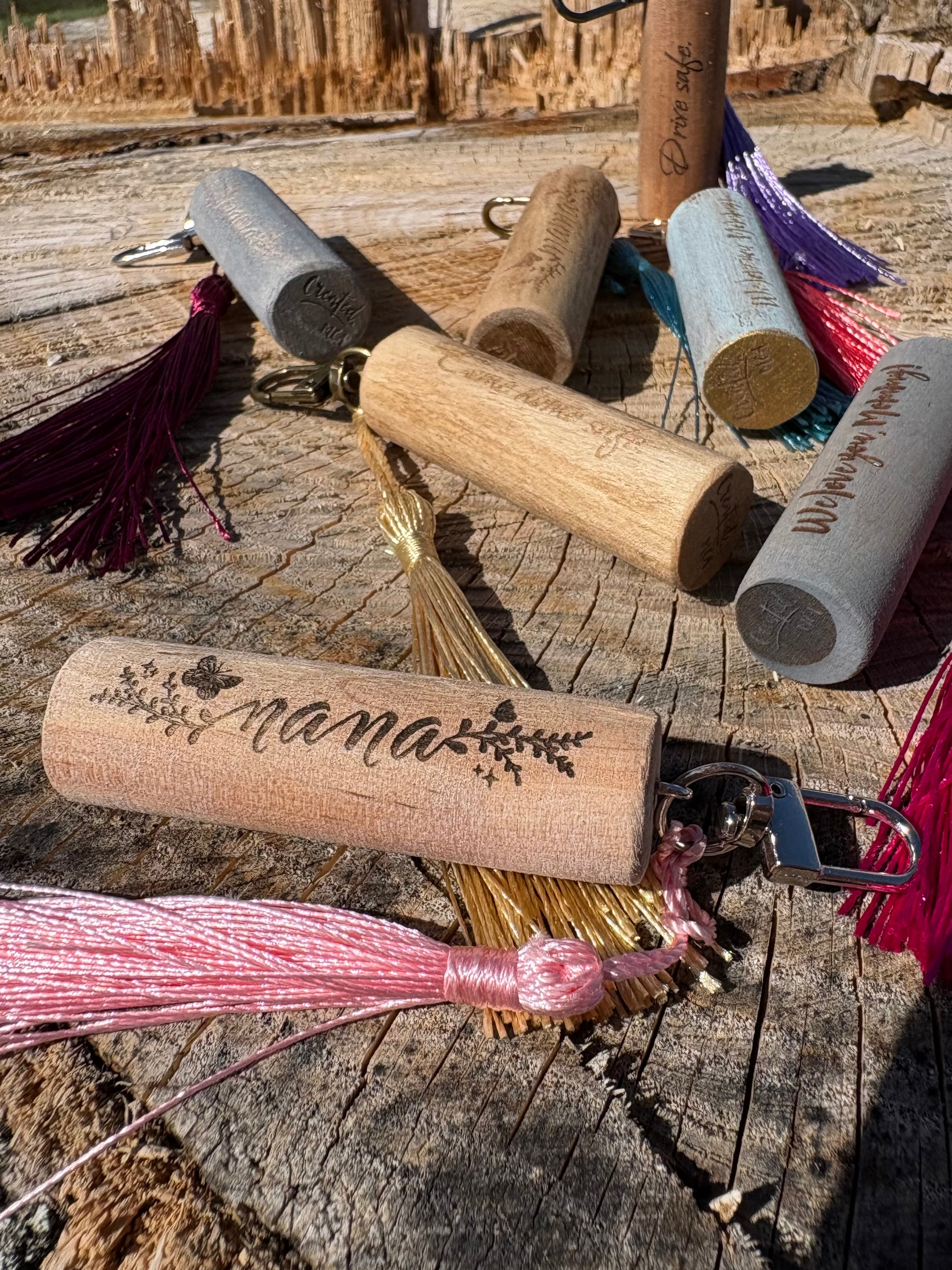 Hardwood tassel keychain