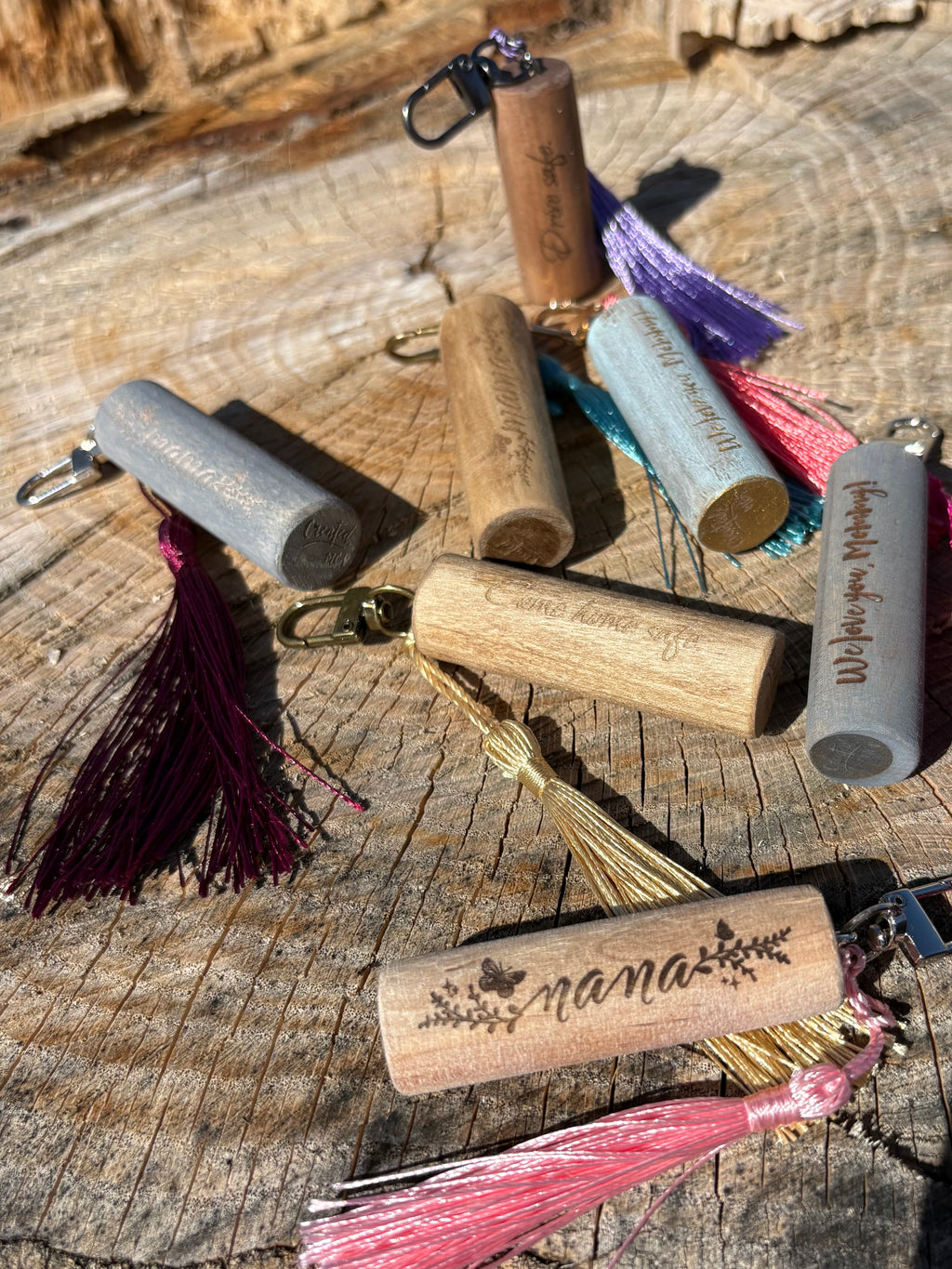 Hardwood tassel keychain
