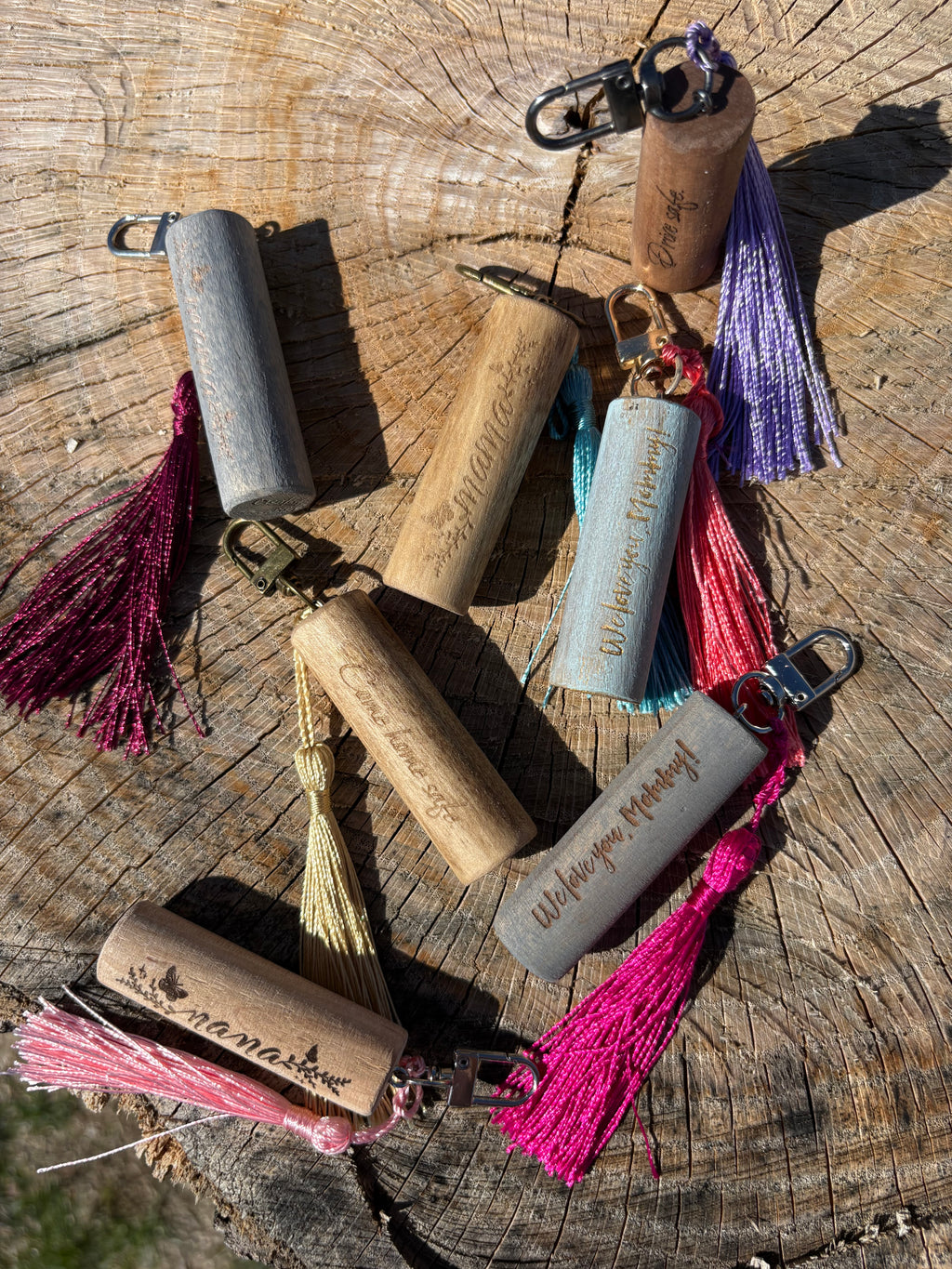 Hardwood tassel keychain