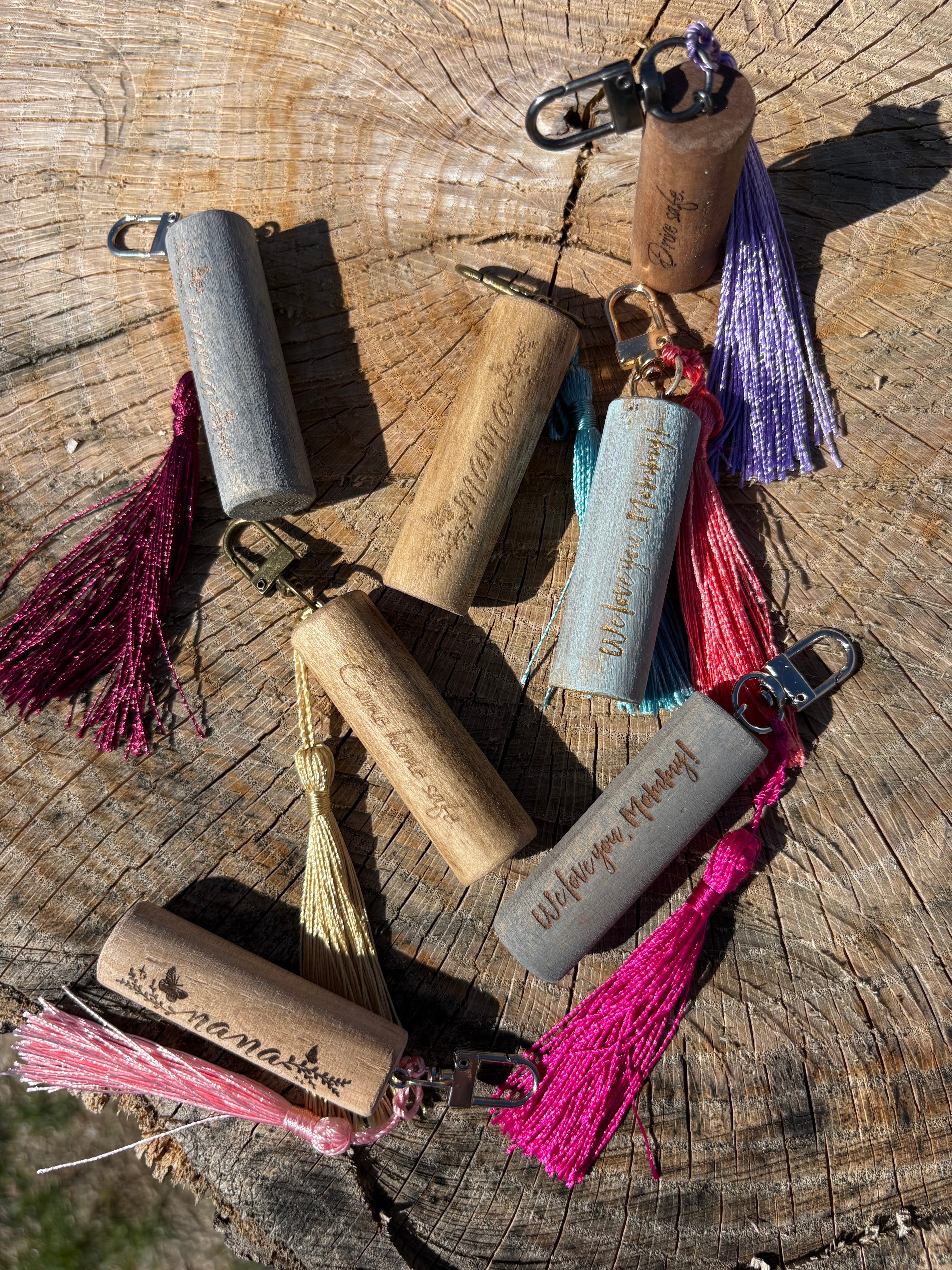 Hardwood tassel keychain