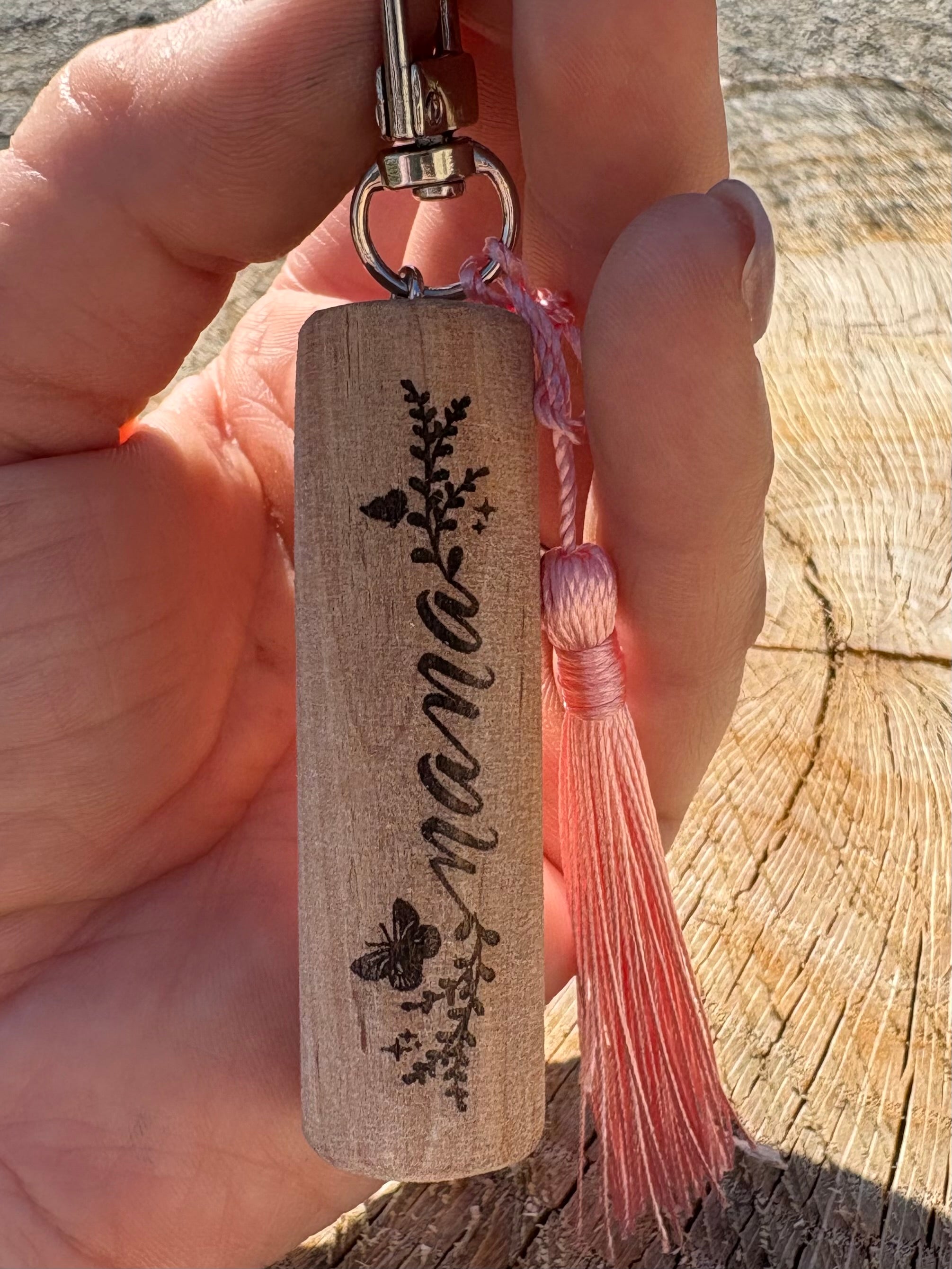 Hardwood tassel keychain