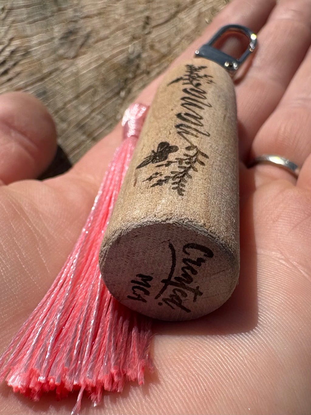 Hardwood tassel keychain
